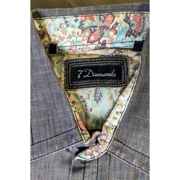 7 Diamonds Button Down Shirt Mens XL Gray Cotton Flip Cuff Paisley - Picture 3 of 10